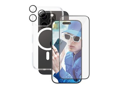 CARE by PanzerGlass - Coque de protection pour téléphone portable - vaisseau amiral - compatibilité avec MagSafe - polyuréthanne thermoplastique (TPU), polycarbonate, revêtement oléophobe, polyéthylène téréphtalate (PET) - transparent - avec protecteur d'écran et protecteur d'objectif - pour Apple iPhone 16 Pro