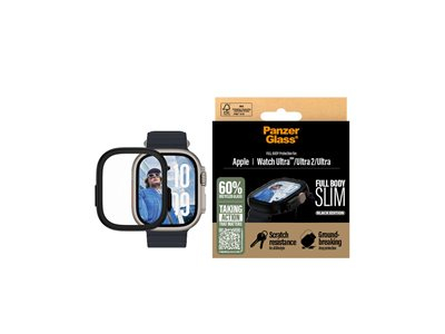 PanzerGlass Snappie - Coque de protection couvercle avant pour montre intelligente - corps entier, mince - 100 % de polycarbonate recyclé, verre trempé (microfracture2023), polyéthylène téréphtalate (PET) - noir - pour Apple Watch Ultra 2 (49 mm)