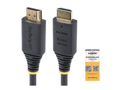 StarTech.com 1m (3.3ft) Premium Certified High Speed HDMI Cable, 4K60Hz - Premium High speed - câble HDMI avec Ethernet - HDMI mâle pour HDMI mâle - 1 m - noir - passif, support pour 4K60Hz