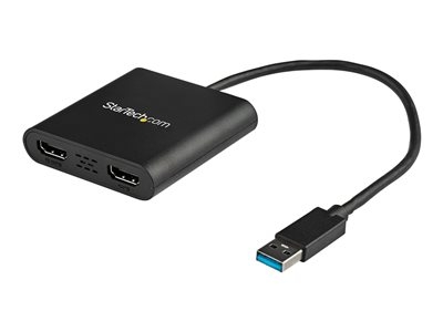 StarTech.com Adaptateur USB 3.0 vers double HDMI, 1x 4K 30Hz et 1x 1080p, carte vidéo et graphique externe, dongle adaptateur d'affichage double moniteur USB Type-A vers HDMI, prend en charge Windows uniquement, noir - Adaptateur USB vers double HDMI (USB32HD2) - Câble adaptateur - Conformité TAA - USB type A mâle pour HDMI femelle - 25 cm - noir - support 4K30Hz (3840 x 2160) - pour P/N: HDDVIMM3, HDMM12, HDMM15, HDMM1MP, HDMM2MP, HDMM3, HDMM3MP, HDMM50A, HDMM6, HDPMM50