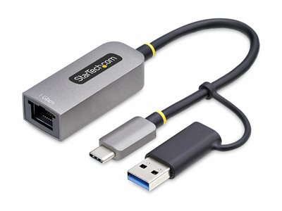 Startech USB-C to Ethernet Adapter w/USB-A Adapter, Realtek RTL8153B - Adaptateur réseau - USB-C 3.2 Gen 1 - Gigabit Ethernet - gris sidéral