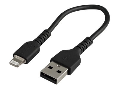 StarTech.com 15cm(6 in) Durable Black USB-A to Lightning Cable, Heavy Duty Rugged Aramid Fiber USB Type A to Lightning Charger/Sync Power Cord, Apple MFi Certified iPad/iPhone 12 Pro Max - iPhone 7/8/11/11 Pro (RUSBLTMM15CMB) - Câble Lightning - USB mâle pour Lightning mâle - 15 cm - noir