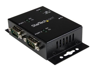 StarTech.com Hub adaptateur industriel USB vers série 2 ports à fixation murale avec clips de rail DIN - Adaptateur série - USB 2.0 - RS-232 x 2 - noir