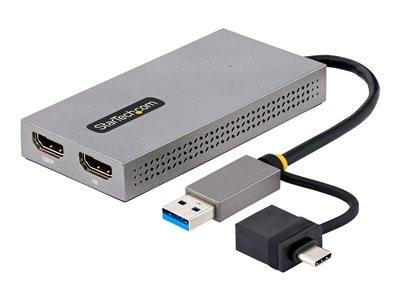StarTech.com Adaptateur USB vers Double HDMI, USB A/C, 1x4K30Hz/1x1080p - Adaptateur vidéo - USB type A, USB-C mâle pour 2 x 19 pin HDMI Type A femelle - gris - support 4K