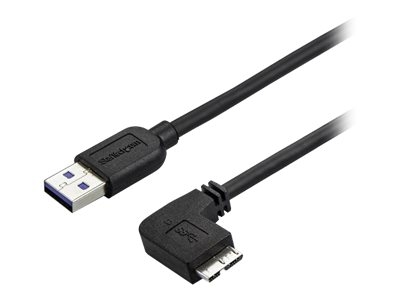 StarTech.com Câble Micro USB 3.0 slim - Cordon USB-A vers Micro-B à angle droit de 50 cm - USB 3.1 Gen 1 (5 Gb/s) - M/M - Câble USB - Micro-USB de type B (M) pour USB type A (M) - USB 3.0 - 50 cm - moulé, connecteur coudé - noir