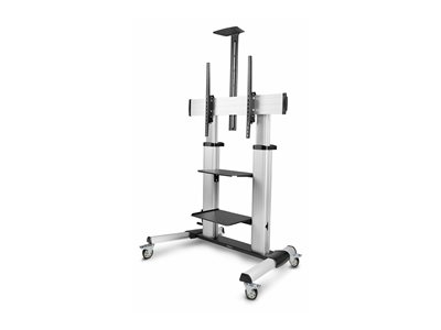 StarTech.com Rolling TV Cart/Stand On Wheels, Up to 100inch/220lb Screens - Chariot - pour écran plat - plastique, aluminium, acier - noir, argent - Taille d'écran : 60"-100"