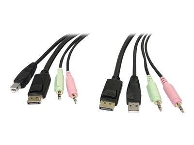 StarTech.com Cable de commutateur KVM DisplayPort USB 4-en-1 de 1,8 m avec audio et microphone - Câble vidéo / USB / audio - USB, mini-phone stereo 3.5 mm, DisplayPort (M) pour USB, mini-phone stereo 3.5 mm, DisplayPort (M) - 1.8 m - moulé - noir - pour P/N: SV231DPU, SV231DPUA