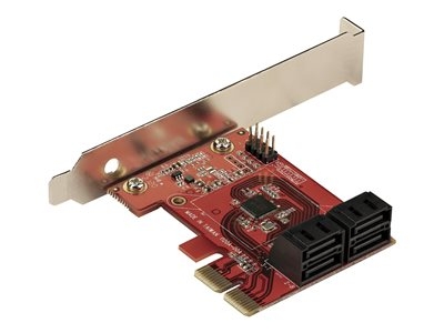 StarTech.com Carte PCI Express SATA 4 ports - Contrôleur PCIe SATA - ASM1166 Non-Raid - Convertisseur PCI Express 3.0 vers SATA - Connecteurs Empilés - Carte d'Extension SATA (4P6G-PCIE-SATA-CARD) - Contrôleur de stockage - SATA 6Gb/s - profil bas - PCIe 3.0 x2 - rouge