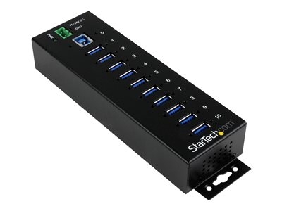 StarTech.com Hub USB 3.0 - 10 ports - Industriel Concentrateur USB - Avec protection contre surtensions/DES - Métal - Rail DIN - Alimenté - Concentrateur (hub) - 10 x SuperSpeed USB 3.0 - Montage sur rail DIN - Tension CC - pour P/N: ITB20D3250, USB312SAT3CB, USB315CB2M, USBLT1MWS, USBLT2MBR, USBLTM1MBK, USBLTM1MWH