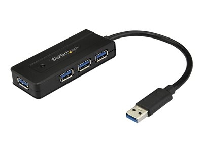 StarTech.com Hub USB 3.0 à 4 ports - Mini hub avec port de charge - Adaptateur d'alimentation inclus (ST4300MINI) - Concentrateur (hub) - 4 x SuperSpeed USB 3.0 - de bureau - pour P/N: USB312SAT3CB, USB315CB2M, USBLT1MWS, USBLT2MBR, USBLT30CMW, USBLTM1MBK, USBLTM1MWH