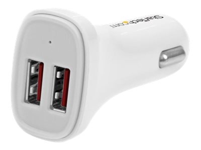 StarTech.com Chargeur de voiture double USB - Adaptateur allume cigare à 2 ports USB - Haute puissance (24 W/4,8 A) - Blanc - Adaptateur d'alimentation pour voiture - 24 Watt - 4.8 A - 2 connecteurs de sortie (USB) - blanc - pour P/N: USBLT1MW, USBLT1MWS, USBLT2MBR, USBLT2MW, USBLT30CMW, USBLTM1MBK, USBLTM1MWH