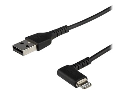 StarTech.com Câble USB-A vers Lightning Noir Robuste 2m Coudé à 90° - Câble de Charge/Synchronisation USB Type A vers Lightning en Fibre Aramide Résistante - Apple MFi - iPhone (RUSBLTMM2MBR) - Câble Lightning - Lightning mâle incliné pour USB mâle - 2 m - double blindage - noir