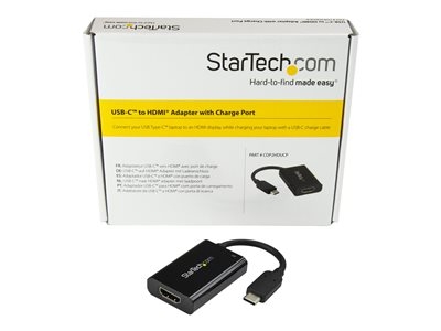 Startech Adaptateur vidéo USB-C vers HDMI avec USB Power Delivery - Adaptateur vidéo - USB-C mâle pour HDMI, USB-C (alimentation uniquement) femelle - noir - USB Power Delivery (60W), support 4K60Hz (4096 x 2160)