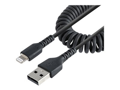 StarTech.com Câble USB vers Lightning de 50cm - Certifié Mfi - Adaptateur USB Lightning Noir, Gaine en TPE - Cordon Chargeur Iphone/Lightning Spiralé en Fibre Aramide Très Résistant (RUSB2ALT50CMBC) - Câble Lightning - USB mâle pour Lightning mâle - 50 cm - noir - bobiné