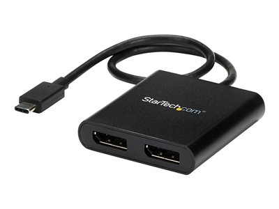 StarTech.com Hub MST USB Type-C vers 2x DisplayPort - Splitter / Répartiteur Multi Stream Transport USB-C vers 2 ports DP (MSTCDP122DP) - Adaptateur DisplayPort - USB-C (M) pour DisplayPort (F) - Displayport 1.2/Thunderbolt 3 - 38.6 m - alimentation USB, support 4K30Hz (3840 x 2160), support 2 560 x 1 600 (WQXGA) 60 Hz - noir - pour P/N: BNDTB10GI, BNDTB210GSFP, BNDTB310GNDP, BNDTB410GSFP, BNDTB4M2E1, BNDTBUSB3142
