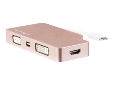 StarTech.com Adaptateur multiport USB-C - Multiprise USB-C or rose - 4-en-1 USB-C vers VGA, DVI, HDMI, ou Mini DisplayPort - Adaptateur vidéo externe - USB-C - DVI, HDMI, Mini DisplayPort, VGA - rose gold