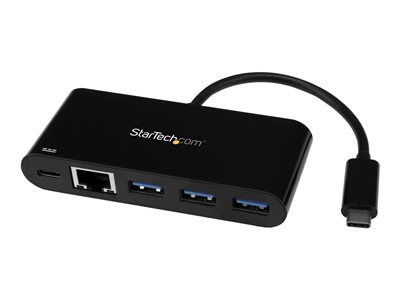 Startech Adaptateur USB-C vers Gigabit Ethernet avec hub USB 3.0 à 3 ports et USB Power Delivery (US1GC303APD) - Adaptateur réseau - USB-C - Gigabit Ethernet - noir