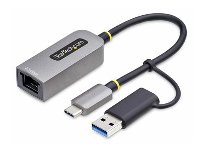 Startech 2.5GbE USB-C to Ethernet Adapter with USB-A Converter - Adaptateur réseau - USB-C 3.2 Gen 1 / Thunderbolt 3 - Ethernet 10M/100M/1G/2,5 Gigabit - gris sidéral