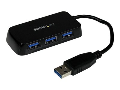 Startech Hub USB 3.0 à 4 ports avec câble intégré - Concentrateur USB SuperSpeed portable - Mini hub USB3 - Noir - Concentrateur (hub) - 4 x SuperSpeed USB 3.0 - de bureau - pour P/N: FCREADMICRO3, MSDREADU3CA, USB3S2ESATA3