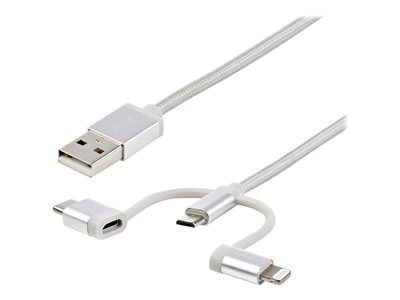 StarTech.com Câble USB multi connecteur de 1 m - Lightning, USB-C, Micro USB (LTCUB1MGR) - Câble USB - USB (M) pour Micro-USB de type B, Lightning, USB-C (M) - 1 m - argent