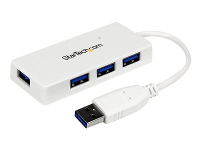 Startech Hub USB 3.0 à 4 ports avec câble intégré - Concentrateur USB SuperSpeed portable - Mini hub USB3 - Blanc - Concentrateur (hub) - 4 x SuperSpeed USB 3.0 - de bureau - pour P/N: FCREADMICRO3, MSDREADU2OTG, MSDREADU3CA