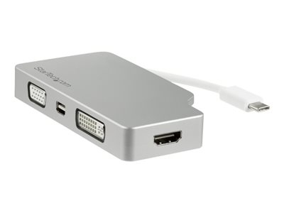 StarTech.com Adaptateur de voyage audio/vidéo 4 en 1 - USB Type-C vers VGA, DVI, HDMI ou Mini DP - 4K (CDPVGDVHDMDP) - Adaptateur vidéo - USB-C mâle pour HD-15 (VGA), DVI-D, HDMI, Mini DisplayPort femelle - 10.5 cm - argent - support 4K, actif