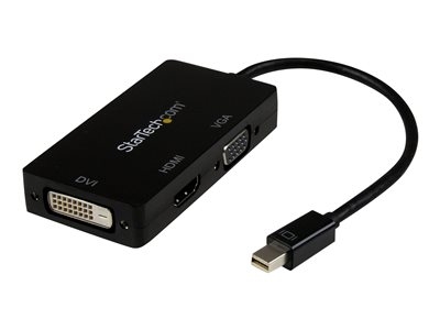 Startech Adaptateur Mini DisplayPort 3 en 1 - 1080p - Répartiteur Mini DP / Thunderbolt vers HDMI / VGA / DVI pour Votre Moniteur (MDP2VGDVHD) - Adaptateur vidéo - Mini DisplayPort mâle pour HD-15 (VGA), DVI-D, HDMI femelle - 27 cm - noir - actif, support 1920 x 1200 (WUXGA) - pour P/N: DKT31CMDPHPD