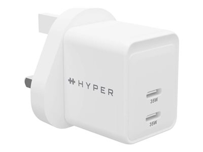 HyperJuice - Adaptateur secteur - GaN - 35 Watt - QC 3.0, Power Delivery 3.0 + PPS - 2 connecteurs de sortie (USB-C) - blanc - Royaume-Uni