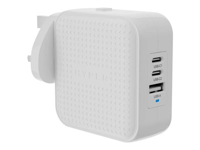 Targus HyperJuice - Adaptateur secteur - GaN - 70 Watt - QC 3.0, Power Delivery 3.0 + PPS - 3 connecteurs de sortie (USB, 2 x USB-C) - blanc