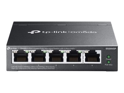 TP-Link Omada ES205GP V1 - Commutateur - Géré - 4 x 10/100/1000 (PoE+) + 1 x 10/100/1000 - de bureau, fixation murale - PoE+ (65 W)