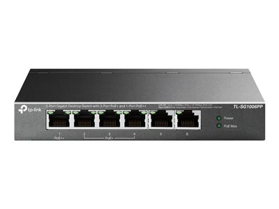 TP-Link TL-SG1006PP V1 - Commutateur - non géré - 1 x 10/100/1000 (PoE++) + 3 x 10/100/1000 (PoE+) + 2 x 10/100/1000 - de bureau - PoE++ (64 W)