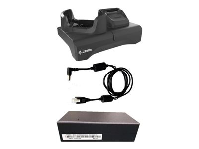 KIT - SINGLE-SLOT AND SPARE BATTERY CHARGING CRADLE KIT WITH USB COMMUNICATION / ETHERNET CAPABILITY FOR TC53 / TC58 TC53E / TC58E / TC53E-RFID DEVICES WITH A RUGGED BOOT. INCLUDES POWER SUPPLY DC C