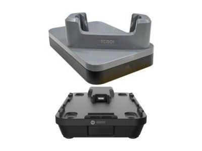 Ethernet ShareCradle to charge one TC501 device WITHOUT an exoskeleton. Sold Separately: USB-C Cable (CBL-EC5X-USBC3A-01) Country-specific 45W Power Supply Adaptor.