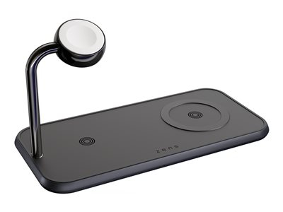 ZENS Dual+Watch Aluminium Wireless Charger - Socle de chargement sans fil/support de chargement - magnétique + adaptateur secteur - 20 Watt - Apple Fast Charge, FC - noir